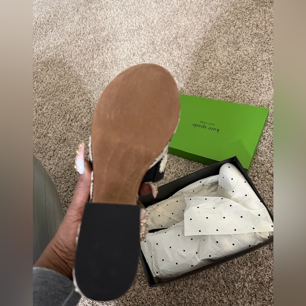 Kate Spade Black and White Daisy Mules - Picture 2 of 3